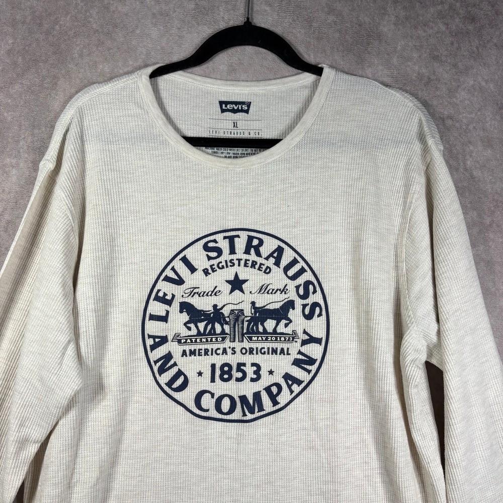 Levi's Thermal Waffle Knit Shirt Mens Size XL White Long Sleeve Graphic Print